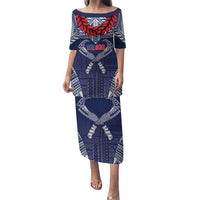 Personalized Talofa Samoa Puletasi Ulafala With Toa Nifo'oti - Blue LT7 Long Dress Blue - Polynesian Pride