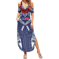 Personalized Talofa Samoa Summer Maxi Dress Ulafala With Toa Nifo'oti - Blue LT7 Women Blue - Polynesian Pride