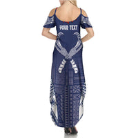 Personalized Talofa Samoa Summer Maxi Dress Ulafala With Toa Nifo'oti - Blue LT7 - Polynesian Pride