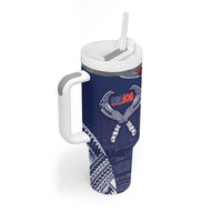 Personalized Talofa Samoa Tumbler With Handle Ulafala With Toa Nifo'oti - Blue LT7 - Polynesian Pride