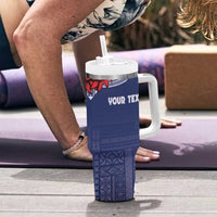 Personalized Talofa Samoa Tumbler With Handle Ulafala With Toa Nifo'oti - Blue LT7 - Polynesian Pride