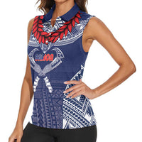 Personalized Talofa Samoa Women Sleeveless Polo Shirt Ulafala With Toa Nifo'oti - Blue