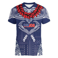 Personalized Talofa Samoa Women V-Neck T-Shirt Ulafala With Toa Nifo'oti - Blue