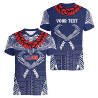 Personalized Talofa Samoa Women V-Neck T-Shirt Ulafala With Toa Nifo'oti - Blue