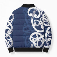 New Zealand Maori Mo Bros Bomber Puffer Jacket Blue Ribbon With Koru Kowhaiwhai - Polynesian Pride
