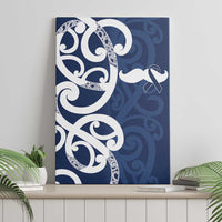 New Zealand Maori Mo Bros Canvas Wall Art Blue Ribbon With Koru Kowhaiwhai - Polynesian Pride