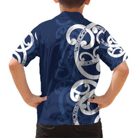 New Zealand Maori Mo Bros Kid Hawaiian Shirt Blue Ribbon With Koru Kowhaiwhai - Polynesian Pride