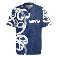 New Zealand Maori Mo Bros Rugby Jersey Blue Ribbon With Koru Kowhaiwhai - Polynesian Pride