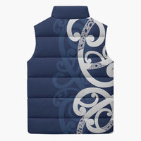 New Zealand Maori Mo Bros Sleeveless Puffer Jacket Blue Ribbon With Koru Kowhaiwhai LT7 - Polynesian Pride
