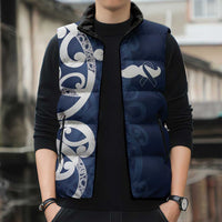 New Zealand Maori Mo Bros Sleeveless Puffer Jacket Blue Ribbon With Koru Kowhaiwhai LT7 - Polynesian Pride