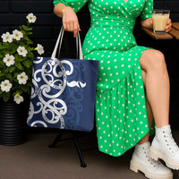 New Zealand Maori Mo Bros Tote Bag Blue Ribbon With Koru Kowhaiwhai - Polynesian Pride