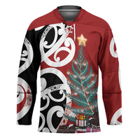 New Zealand Silver Fern Christmas Tree Hockey Jersey Meri Kirihimete LT7 Unisex Red - Polynesian Pride