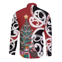 New Zealand Silver Fern Christmas Tree Long Sleeve Button Shirt Meri Kirihimete LT7 - Polynesian Pride
