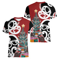 New Zealand Silver Fern Christmas Tree Women V-Neck T-Shirt Meri Kirihimete - Polynesian Pride