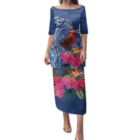 Personalized Samoa Christmas Family Matching Puletasi and Hawaiian Shirt Cardinal Honeyeater Mix Siapo