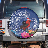 Personalized Samoa Christmas Spare Tire Cover Cardinal Honeyeater Mix Siapo LT7 Blue - Polynesian Pride