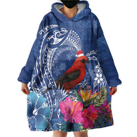 Personalized Samoa Christmas Wearable Blanket Hoodie Cardinal Honeyeater Mix Siapo