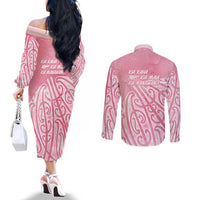 Breast Cancer Awareness Maori Couples Matching Off The Shoulder Long Sleeve Dress and Long Sleeve Button Shirt Kia Kaha Kia Maia Kia Manawanui - Polynesian Pride