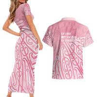 Breast Cancer Awareness Maori Couples Matching Short Sleeve Bodycon Dress and Hawaiian Shirt Kia Kaha Kia Maia Kia Manawanui - Polynesian Pride