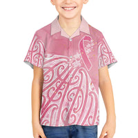 Breast Cancer Awareness Maori Family Matching Off The Shoulder Long Sleeve Dress and Hawaiian Shirt Kia Kaha Kia Maia Kia Manawanui - Polynesian Pride
