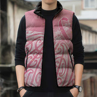 Breast Cancer Awareness Maori Sleeveless Puffer Jacket Kia Kaha Kia Maia Kia Manawanui - Polynesian Pride
