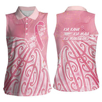 Breast Cancer Awareness Maori Women Sleeveless Polo Shirt Kia Kaha Kia Maia Kia Manawanui - Polynesian Pride