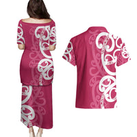 Breast Cancer Awareness Maori Couples Matching Puletasi and Hawaiian Shirt Koru Kowhaiwhai - Polynesian Pride
