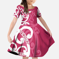 Breast Cancer Awareness Maori Family Matching Long Sleeve Bodycon Dress and Hawaiian Shirt Koru Kowhaiwhai - Polynesian Pride