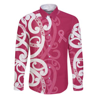 Breast Cancer Awareness Maori Family Matching Off The Shoulder Long Sleeve Dress and Hawaiian Shirt Koru Kowhaiwhai - Polynesian Pride