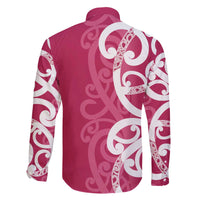 Breast Cancer Awareness Maori Family Matching Off The Shoulder Long Sleeve Dress and Hawaiian Shirt Koru Kowhaiwhai - Polynesian Pride