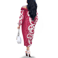Breast Cancer Awareness Maori Family Matching Off The Shoulder Long Sleeve Dress and Hawaiian Shirt Koru Kowhaiwhai - Polynesian Pride