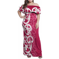 Breast Cancer Awareness Maori Family Matching Off Shoulder Maxi Dress and Hawaiian Shirt Koru Kowhaiwhai - Polynesian Pride