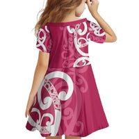 Breast Cancer Awareness Maori Family Matching Off Shoulder Short Dress and Hawaiian Shirt Koru Kowhaiwhai - Polynesian Pride