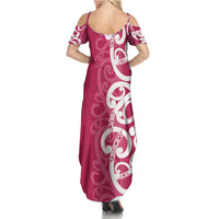 Breast Cancer Awareness Maori Family Matching Summer Maxi Dress and Hawaiian Shirt Koru Kowhaiwhai - Polynesian Pride