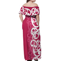 Breast Cancer Awareness Maori Off Shoulder Maxi Dress Koru Kowhaiwhai - Polynesian Pride