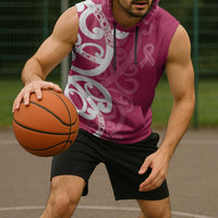 Breast Cancer Awareness Maori Sleeveless Hoodie Koru Kowhaiwhai - Polynesian Pride