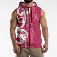 Breast Cancer Awareness Maori Sleeveless Zip Hoodie Koru Kowhaiwhai LT7 - Polynesian Pride