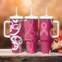 Breast Cancer Awareness Maori Tumbler With Handle Koru Kowhaiwhai - Polynesian Pride
