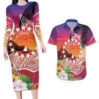 Kia Orana Cook Islands Couples Matching Long Sleeve Bodycon Dress and Hawaiian Shirt Sunset Dream LT7 Art - Polynesian Pride