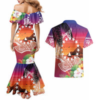 Kia Orana Cook Islands Couples Matching Mermaid Dress and Hawaiian Shirt Sunset Dream LT7 - Polynesian Pride