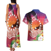 Kia Orana Cook Islands Couples Matching Tank Maxi Dress and Hawaiian Shirt Sunset Dream LT7 - Polynesian Pride