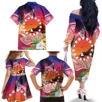 Kia Orana Cook Islands Family Matching Off The Shoulder Long Sleeve Dress and Hawaiian Shirt Sunset Dream