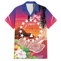 Kia Orana Cook Islands Family Matching Off The Shoulder Long Sleeve Dress and Hawaiian Shirt Sunset Dream