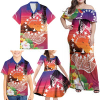 Kia Orana Cook Islands Family Matching Off Shoulder Maxi Dress and Hawaiian Shirt Sunset Dream