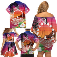 Kia Orana Cook Islands Family Matching Off Shoulder Short Dress and Hawaiian Shirt Sunset Dream