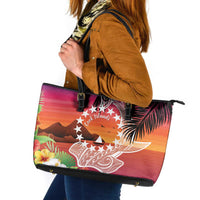 Kia Orana Cook Islands Leather Tote Bag Sunset Dream LT7 Art - Polynesian Pride