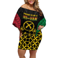 Vanuatu Indipendens Dei Family Matching Off Shoulder Short Dress and Hawaiian Shirt Tribal Sand Drawing LT7 Mom's Dress Colorful - Polynesian Pride
