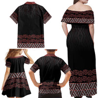 Maori Taniko Patterns Family Matching Off Shoulder Maxi Dress and Hawaiian Shirt Brown Niho Taniwha Mix Paatiki Motifs