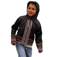 Maori Taniko Patterns Kid Hoodie Brown Niho Taniwha Mix Paatiki Motifs