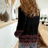 Maori Taniko Patterns Women Casual Shirt Brown Niho Taniwha Mix Paatiki Motifs